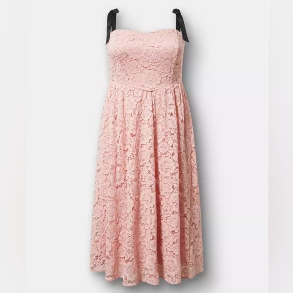 Torrid Silver Peach Lace Midi Dress with Black Straps, New 2X